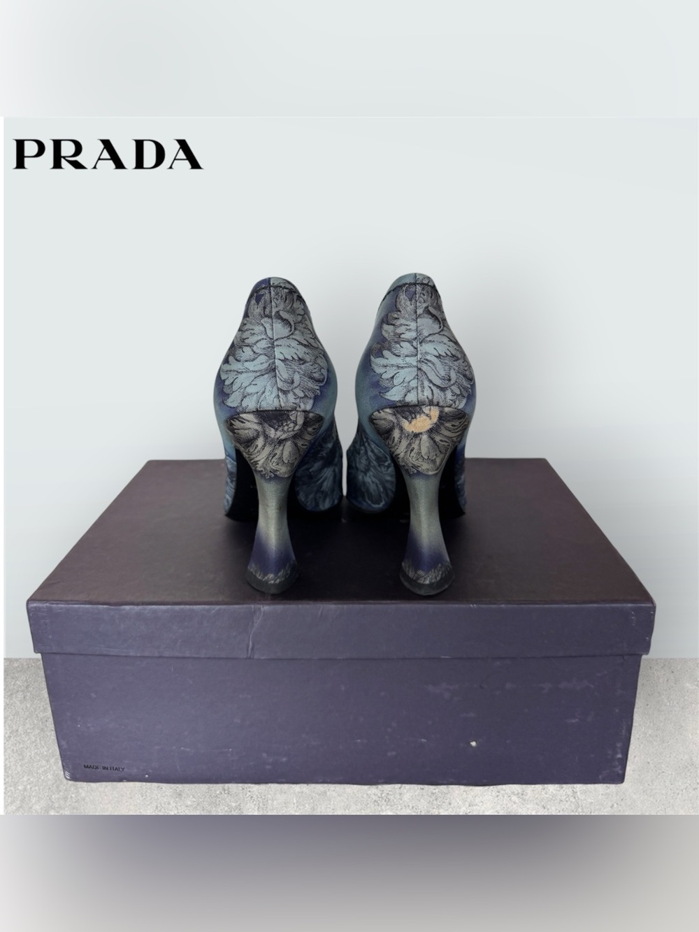 ⬇️ Prada CALZATURE DONNA Twill Rosoni Floral Sculpted Curve Heel Vintage Pumps - Picture 11 of 16